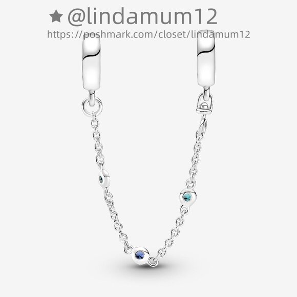 Pandora Triple Blue Stone Safety Chain - Picture 5 of 5